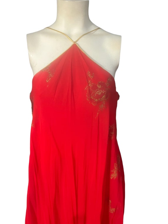 Vintage 70's long red scarf dress M - image 2