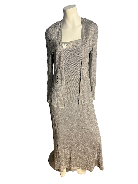 Vintage silver mesh lurex dress & jacket by Damia… - image 2