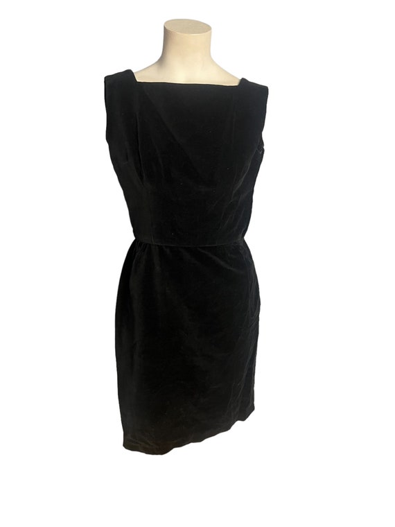 Vintage 60's black velor fitted dress S XS - image 2