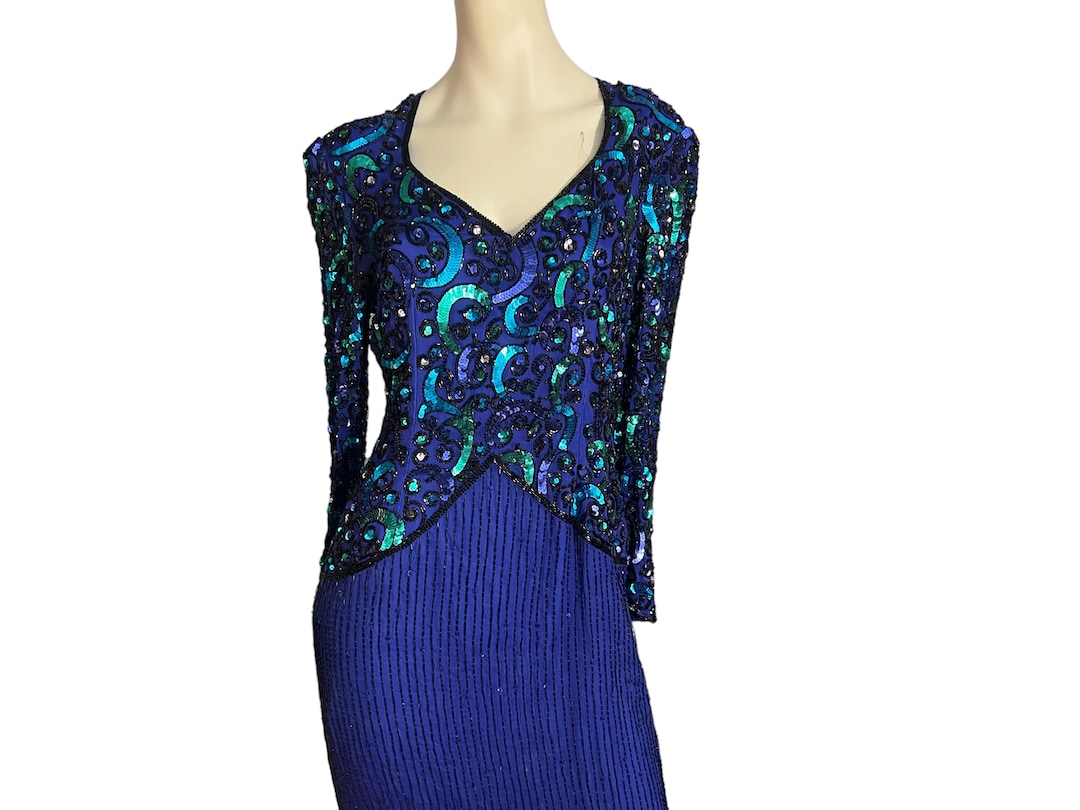 purple and green sequin dress Green & Purple Beaded Gown with Crystal Accents – VALDRIN SAHITI main image 0