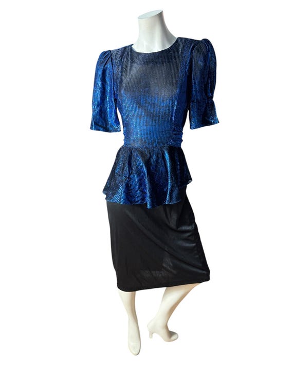 blue and black peplum dress Vivienne Peplum Midi Dress (Sale)