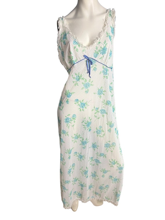 Vintage 70's sheer blue flower nightgown M - image 2