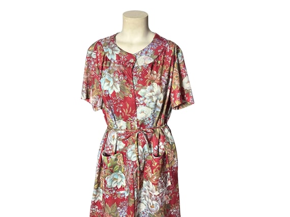 polyester house dress Vintage 70's polyester floral house dress L XL