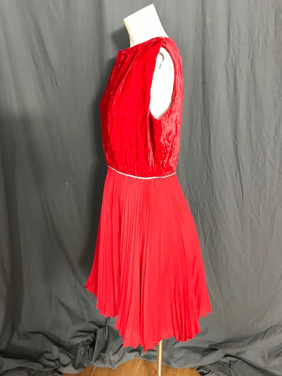 Vintage 1960’s red velvet rhinestone party dress L - image 6