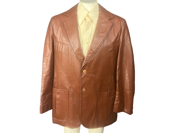 Vintage 70's brown leather suit jacket 44 - image 1