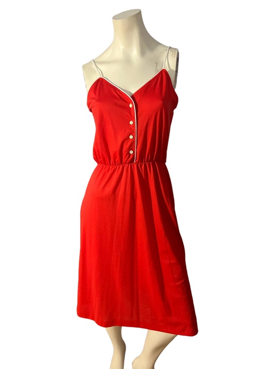 Vintage 70's red jersey sun dress Leisure Living M - image 2