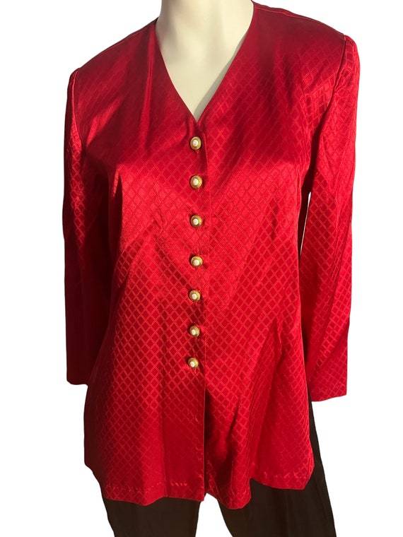 Vintage 80's deadstock red & black tunic suit set… - image 3