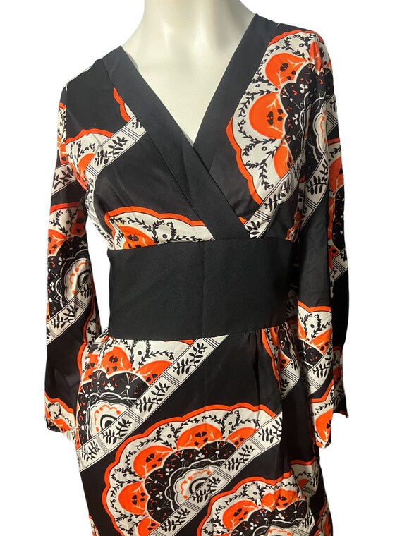 Vintage 1970's Fan Pattern Kimono Dress M - image 3