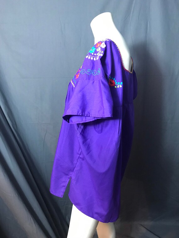 Vintage purple mexican embroidered top blouse xl l - image 4