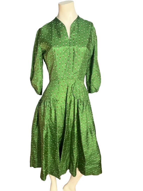 Vintage green 40's 50's dress M - image 2