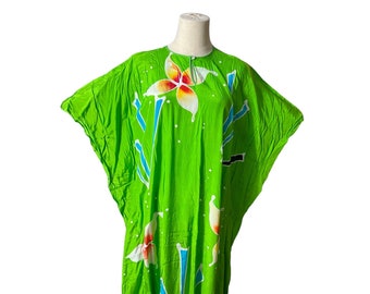 Vintage groene batik kaftanjurk M L