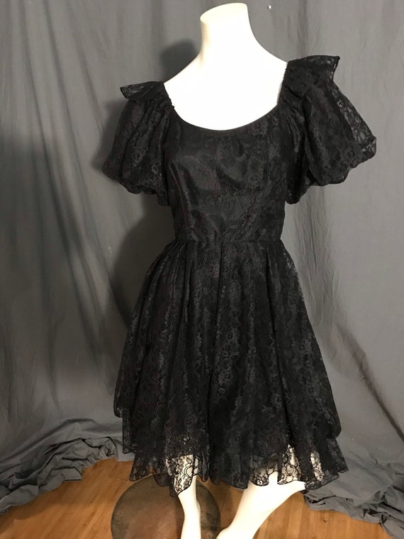 Vintage black lace full circle square dance dress… - image 2