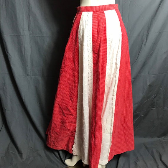 Vintage Long Red and White Patchwork Skirt S - image 5