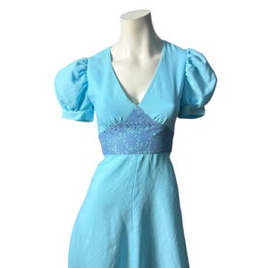 Vintage 70er Jahre blaues Maxi Kleid S handgemacht