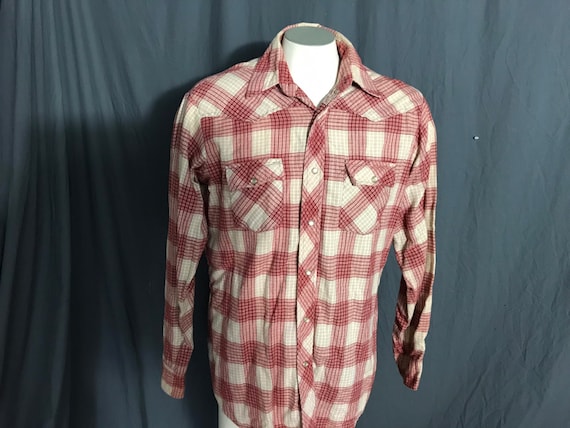 Vintage JCPenney flannel cowboy western plaid shi… - image 1