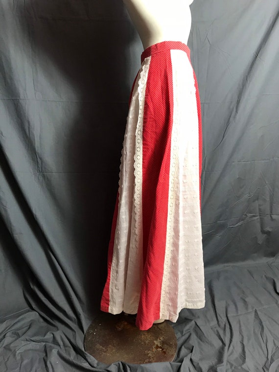 Vintage Long Red and White Patchwork Skirt S - image 3