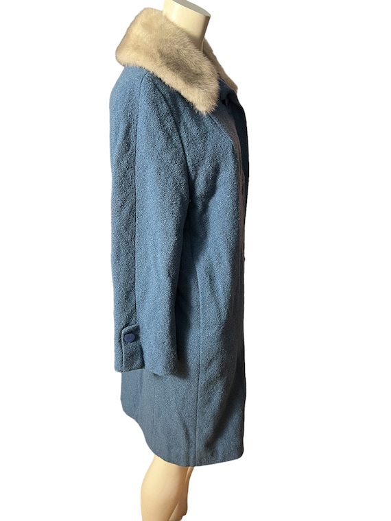 Vintage 50’s blue fur collar coat M L - image 4