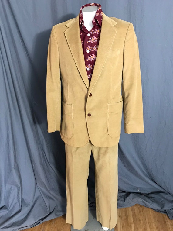 Vintage 1970's Tan Corduroy Suit Vest Camel Mens 38