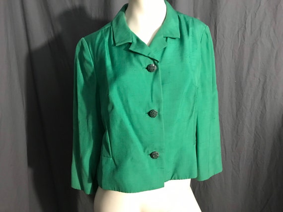 Vintage Kelly green 50's short dress jacket L - image 1