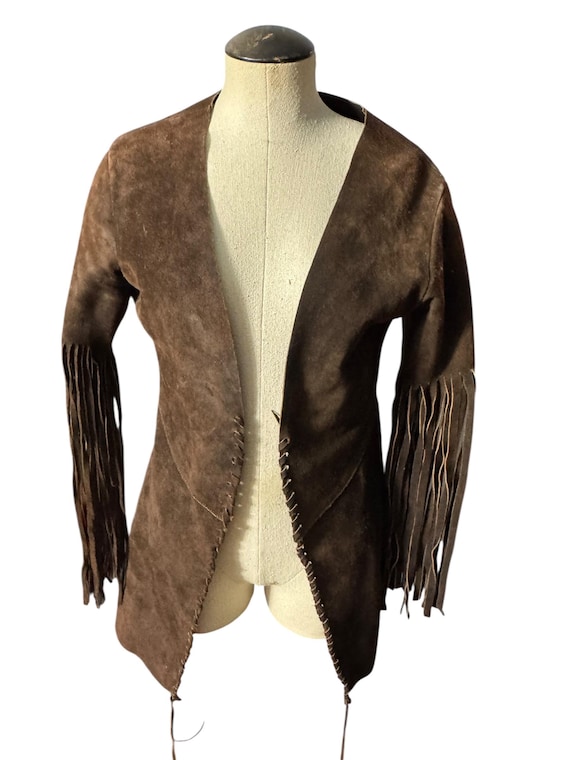 Vintage 70's leather western fringe jacket S View 3