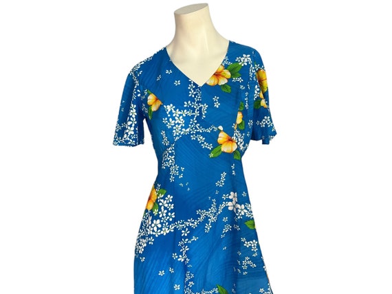 Vintage 70's blue Hawaiian maxi dress M - image 1