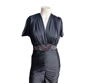 Vintage 70er 80er Schwarzer Slinky Overall S