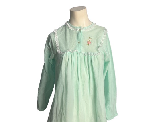 Vintage 80's Katz green flannel nightgown S - image 1