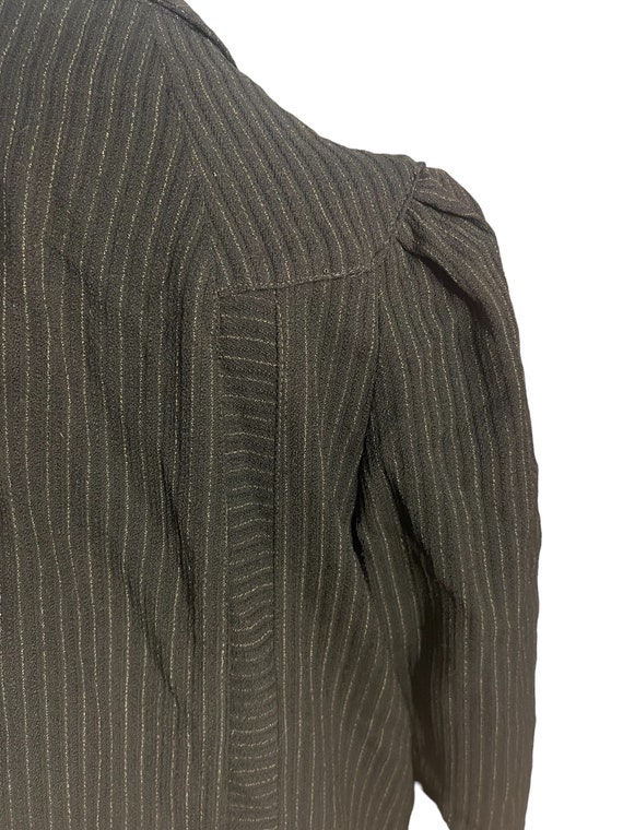 Vintage 40's 50's long rayon jacket L black pinst… - image 8