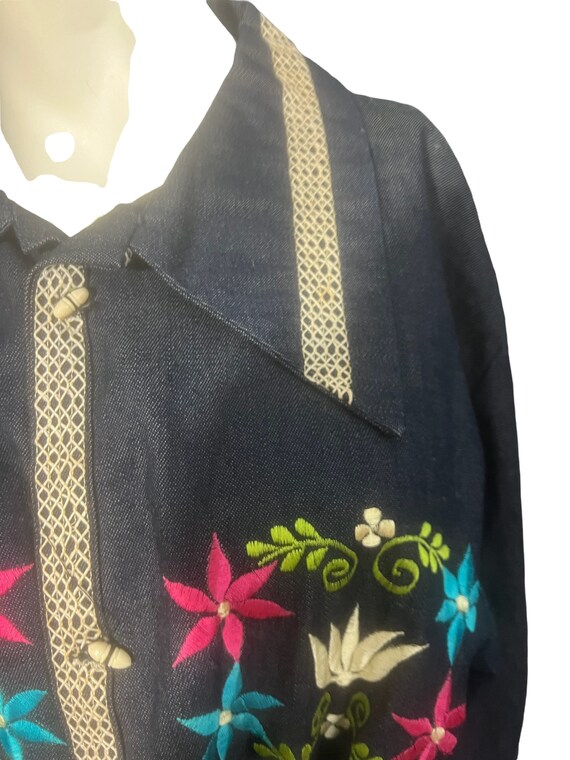 Vintage 70's Mexican Embroidered Jean Jacket 44 - image 3