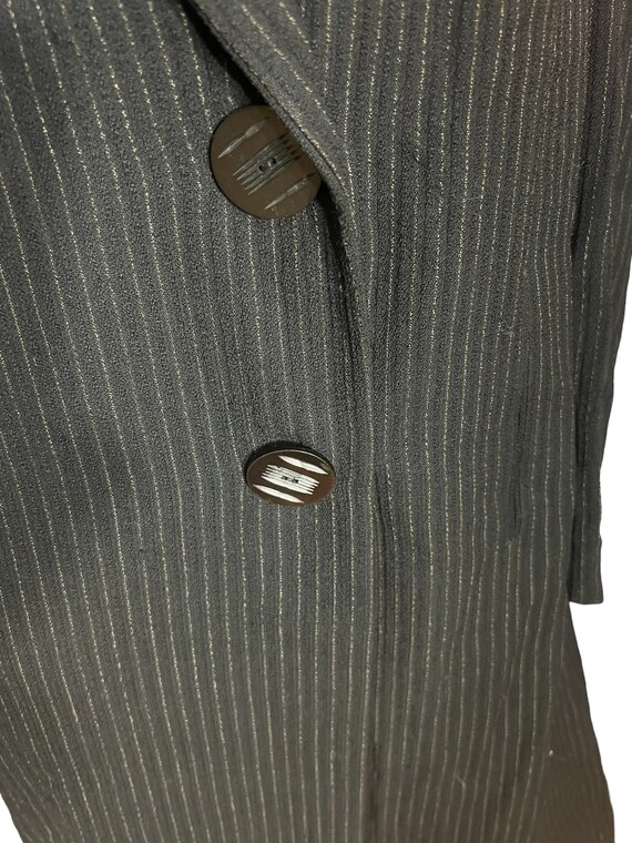 Vintage 40's 50's long rayon jacket L black pinst… - image 4