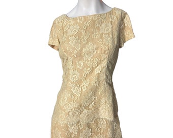 Vintage 60's Gold Lace Dress M - Etsy