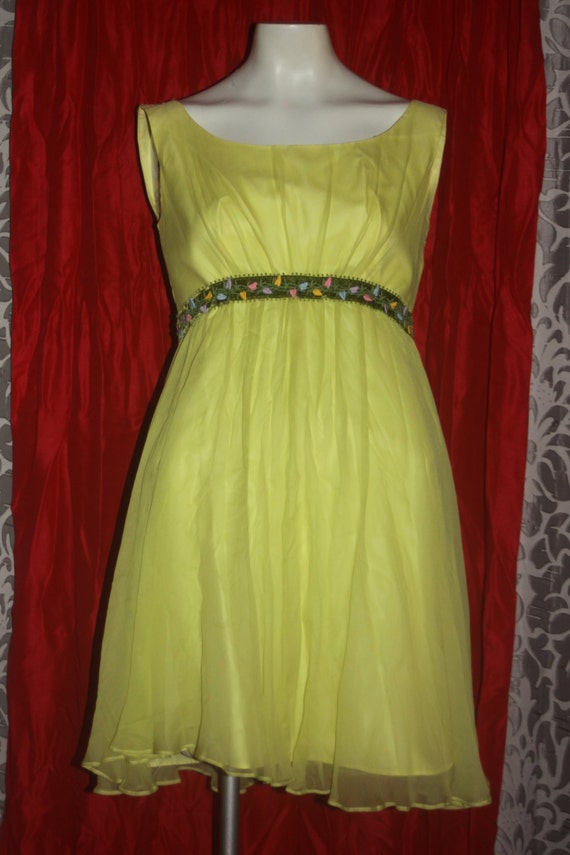 Vintage 60's Yellow Chiffon Mini Baby Doll Party … - image 2