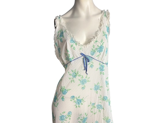 Vintage 70's sheer blue flower nightgown M - image 1
