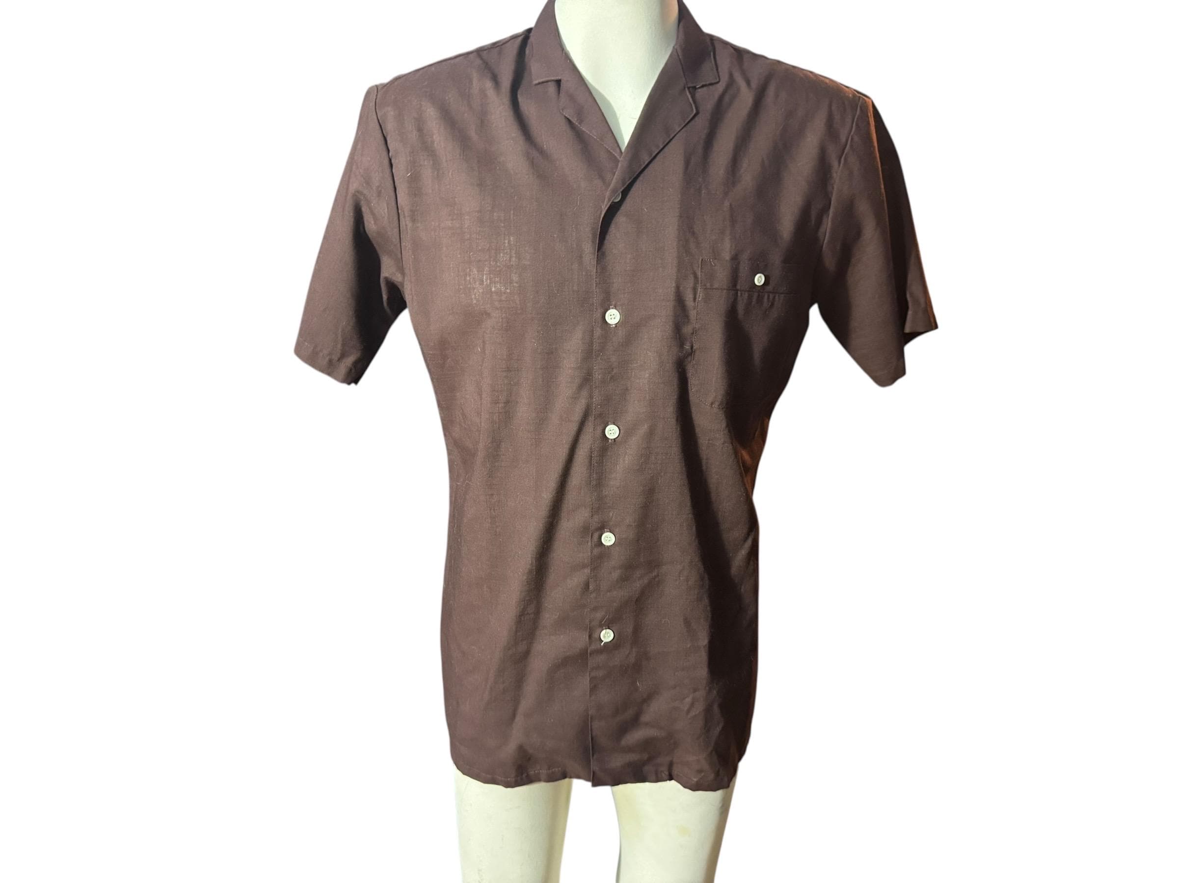 Chemise Vintage Homme California Années 70 - Taille L, Polyester, Motif Marron/orange