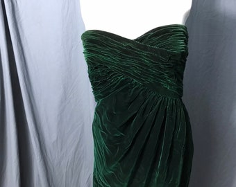 Vintage Yvonne Lafleur green velvet no strapless gown dress S xs