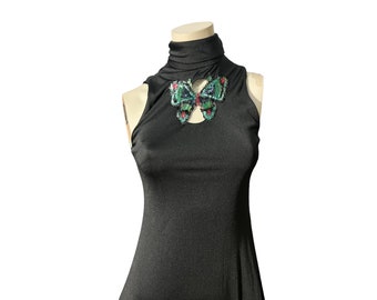 Vintage 70's black butterfly dress M