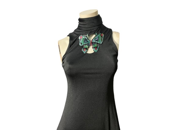 Vintage 70's black butterfly dress M - image 1
