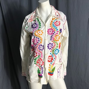 Vintage 70s embroidered Mexican shirt M/L image 1