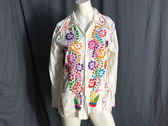 Vintage 70’s embroidered Mexican shirt M/L - image 1