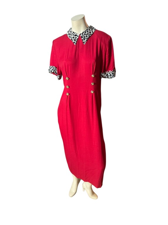 Vintage red 80's leopard collar dress L 12 Leni Leni View 3