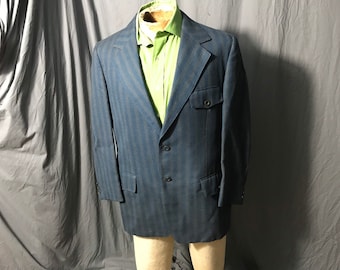 Vintage Merit blue striped belt back suit jacket 44