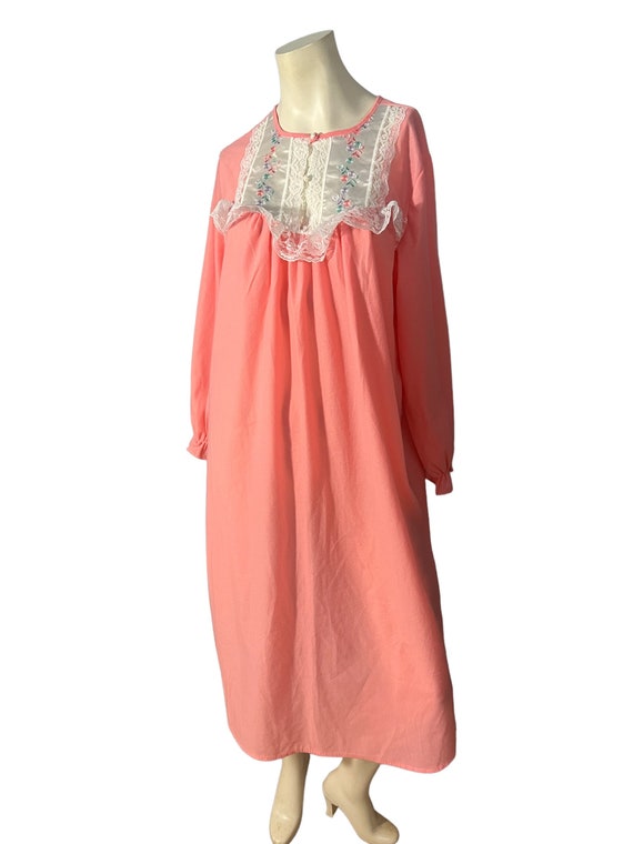 Vintage Keely Reed peach flannel nightgown L - image 2