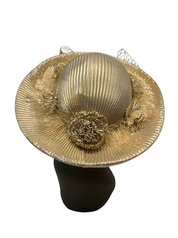 Vintage 80's gold metallic hat - image 5