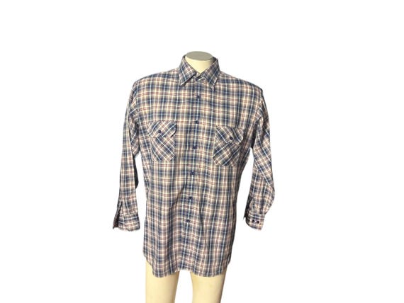 Vintage blue plaid 80’s shirt L Kingsport