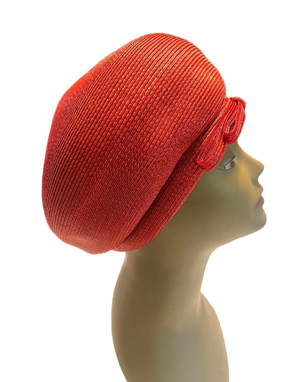 Vintage 60's red straw beret hat - image 3