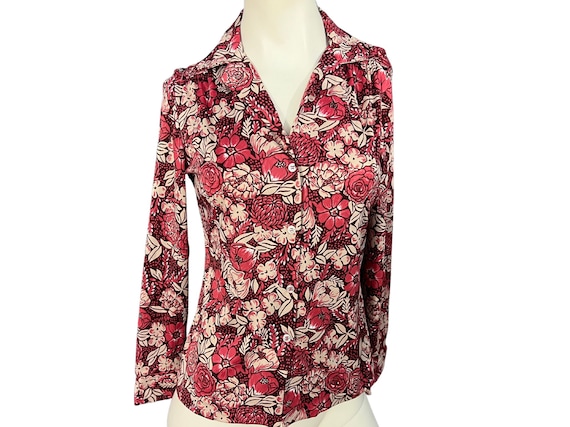 Vintage 70’s womens floral shirt Queens Casuals M - image 1