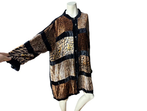 Vintage 80's leopard patchwork blazer jacket XL - image 1