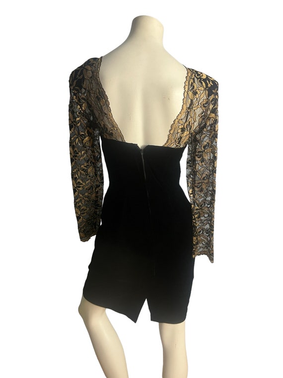 Vintage black velvet and gold lace dress Donna Ri… - image 5