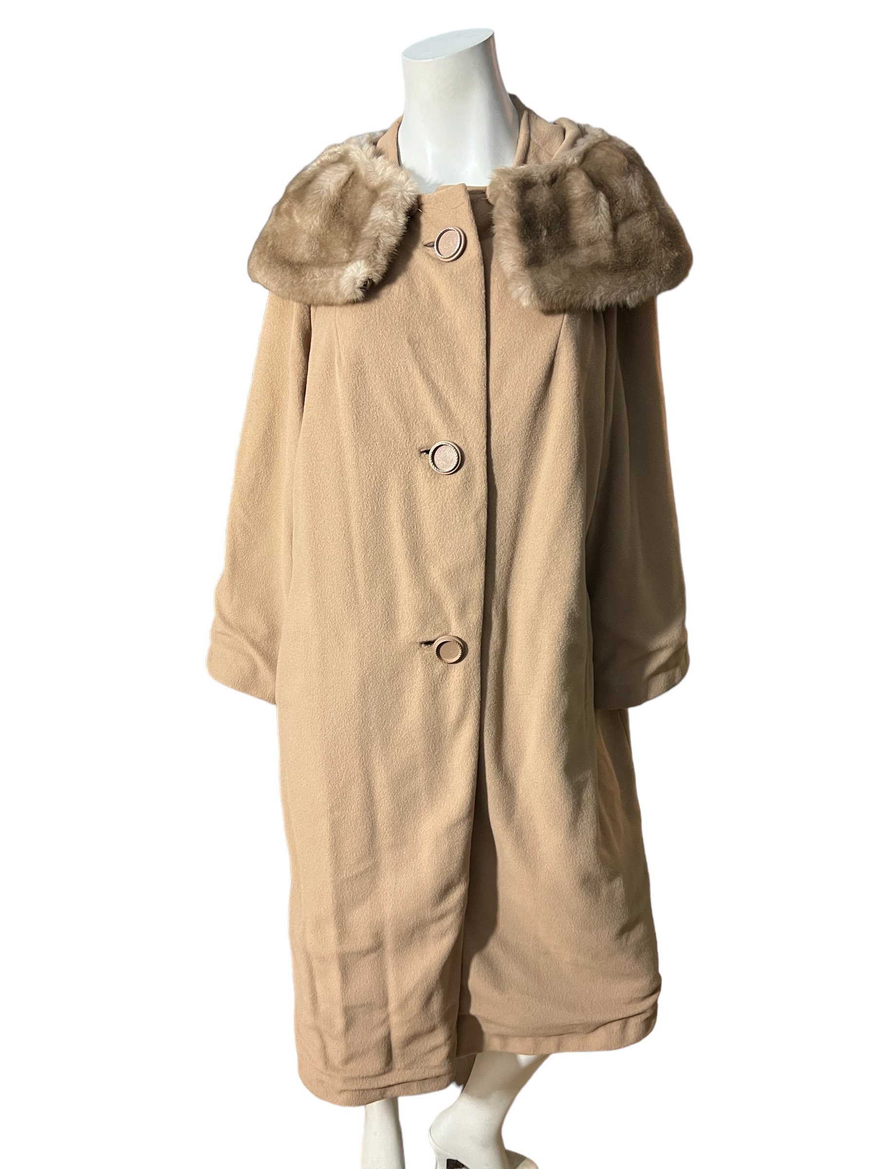 ヴィンテージ 50 年代 60 年代 ブラウン フェイクファー カラー コート