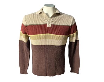 Bruin gestreepte vintage jaren 70 herentrui M Eiffel